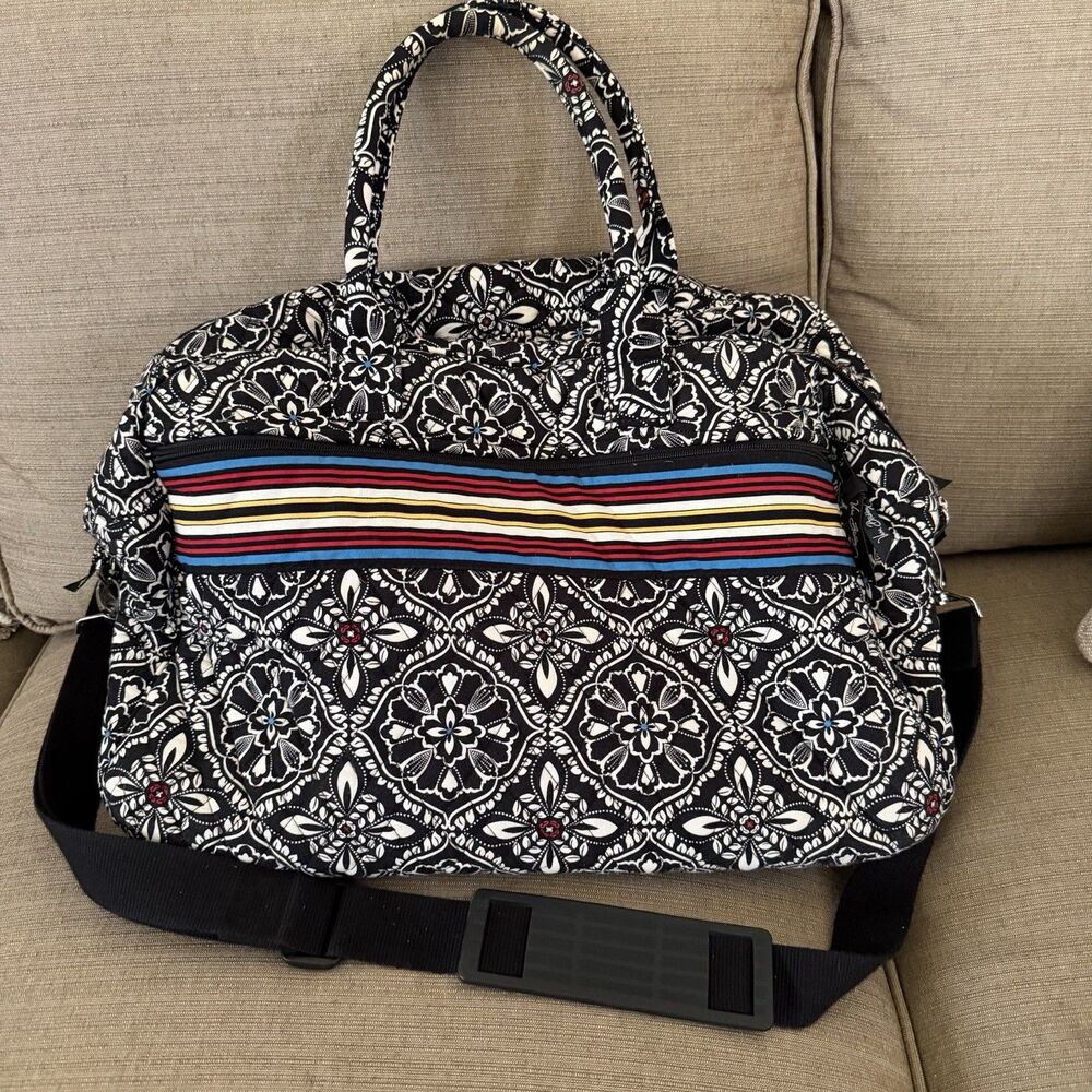 Vera Bradley Quilted Grand Traveler Weekender Bag Barcelona Black White Print
